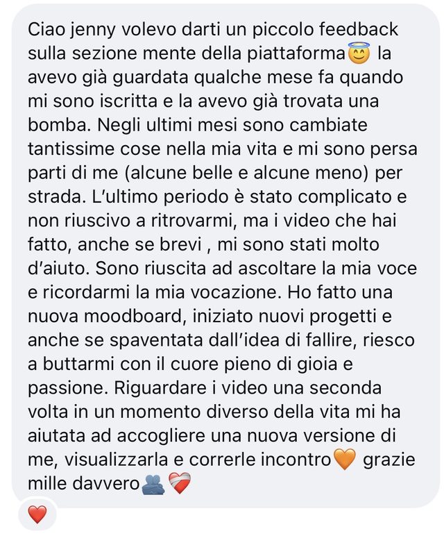 Messaggio di un'iscritta a GlowNow